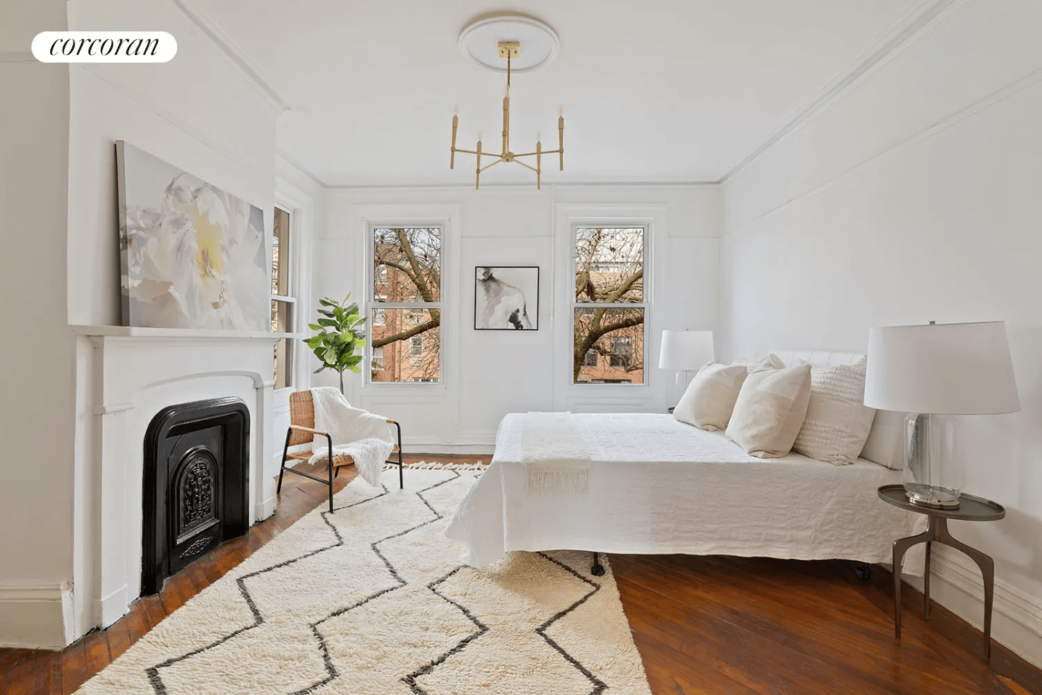 bedroom with mantel