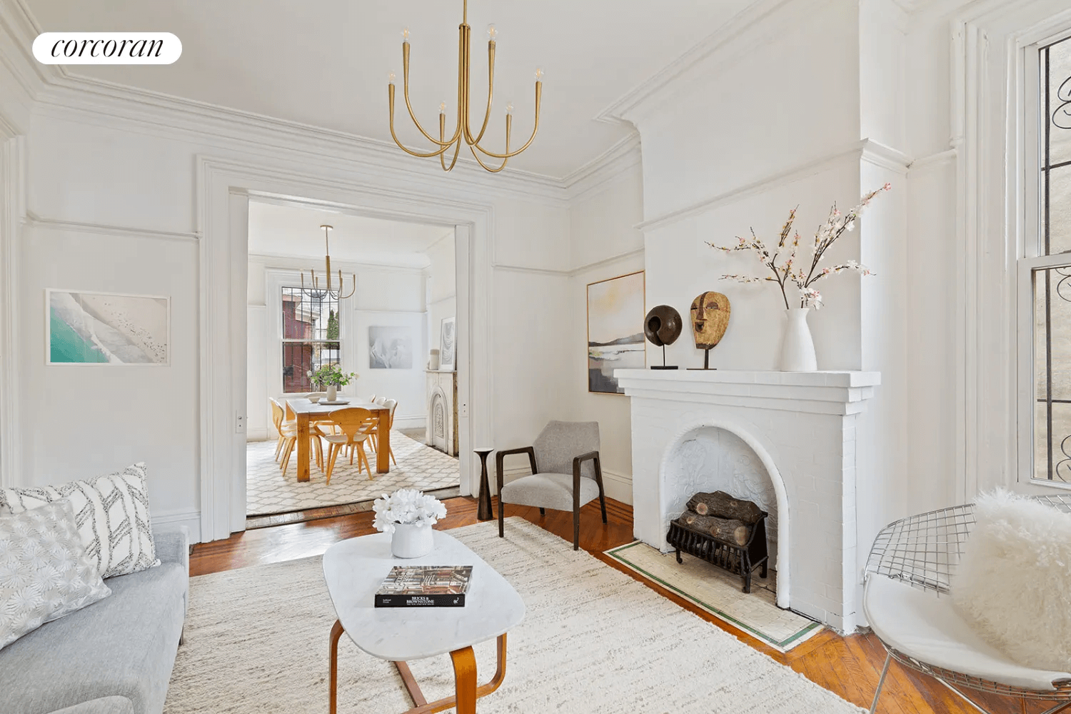 living room with mantel