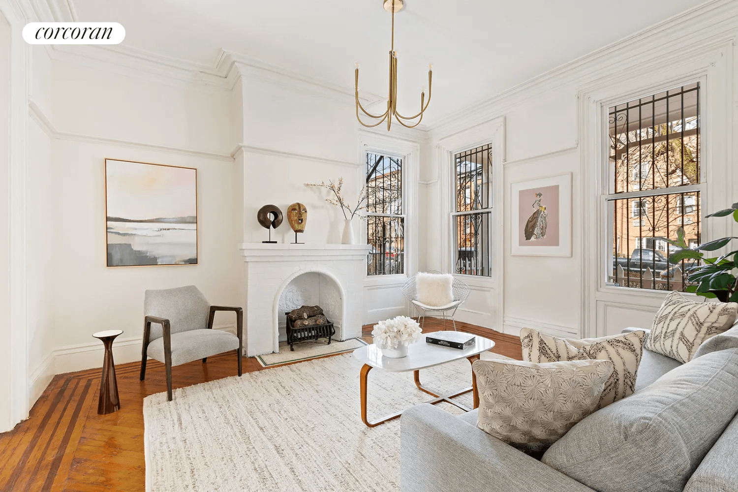 living room with mantel