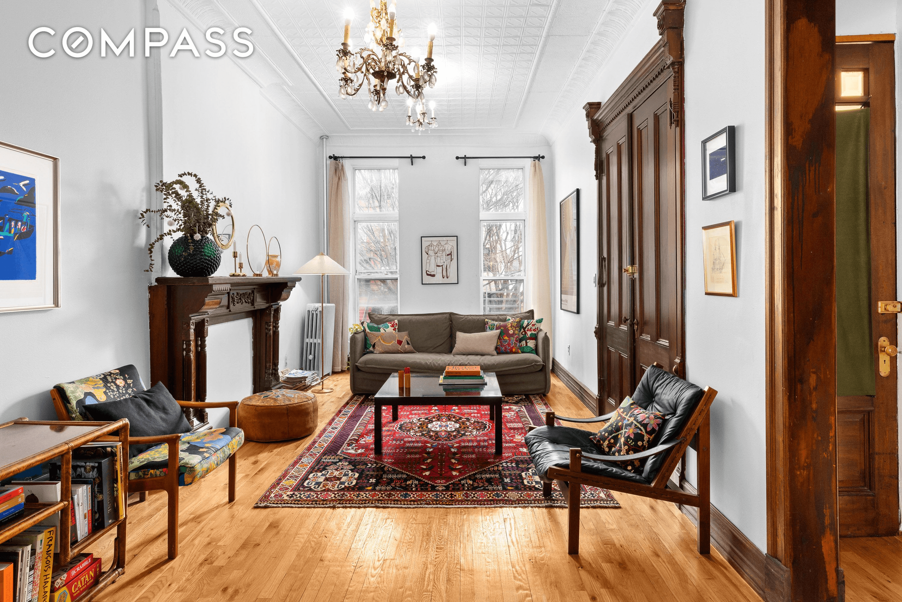 parlor with mantel and moldings