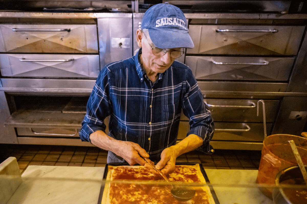 preparing a pizza