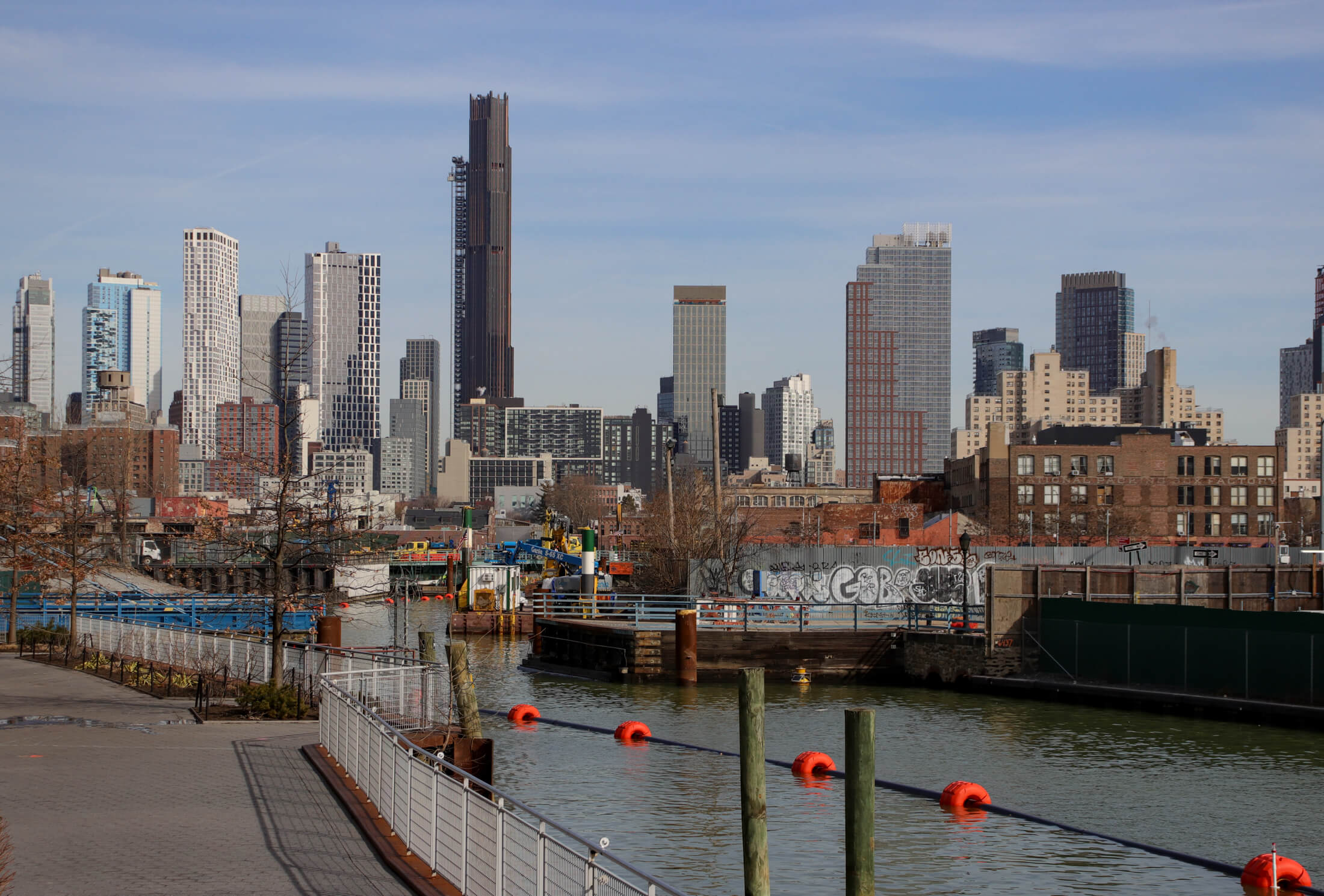 view of the Gowanus Canal and the Brooklyn Skyline