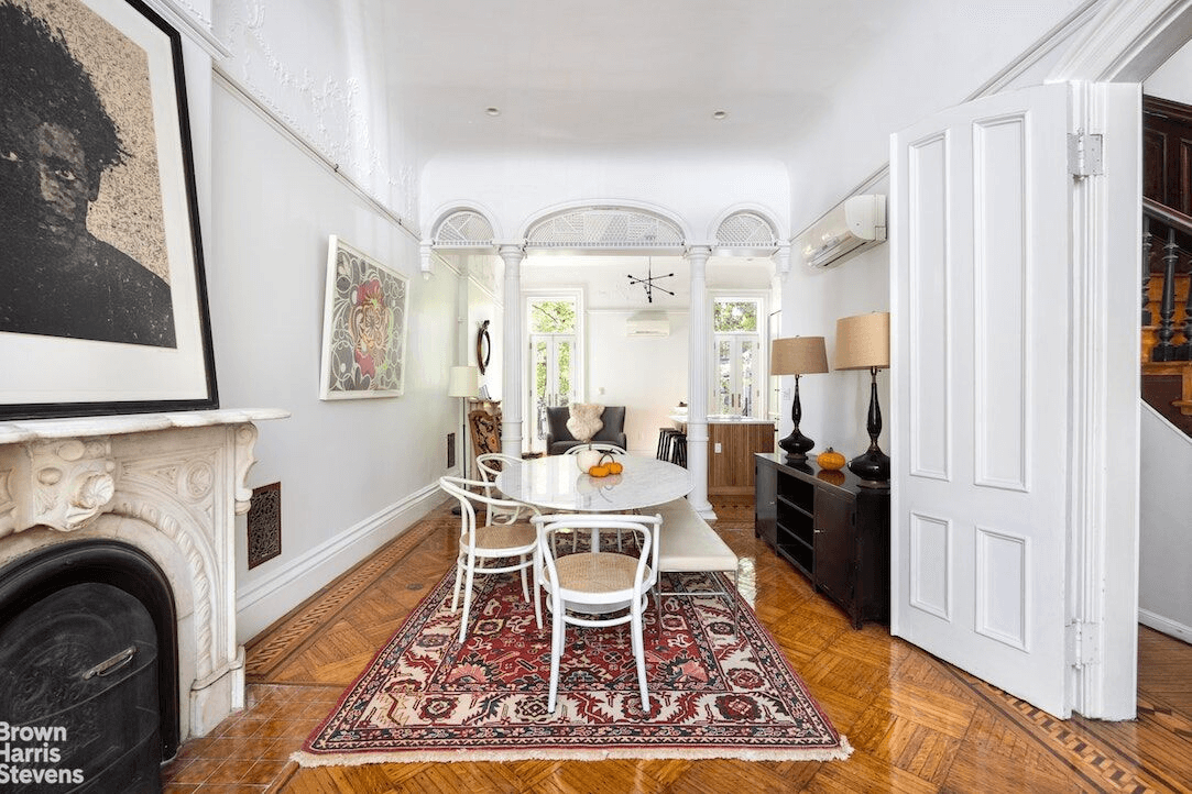 clinton hill brownstone interior -parlor with columned screen
