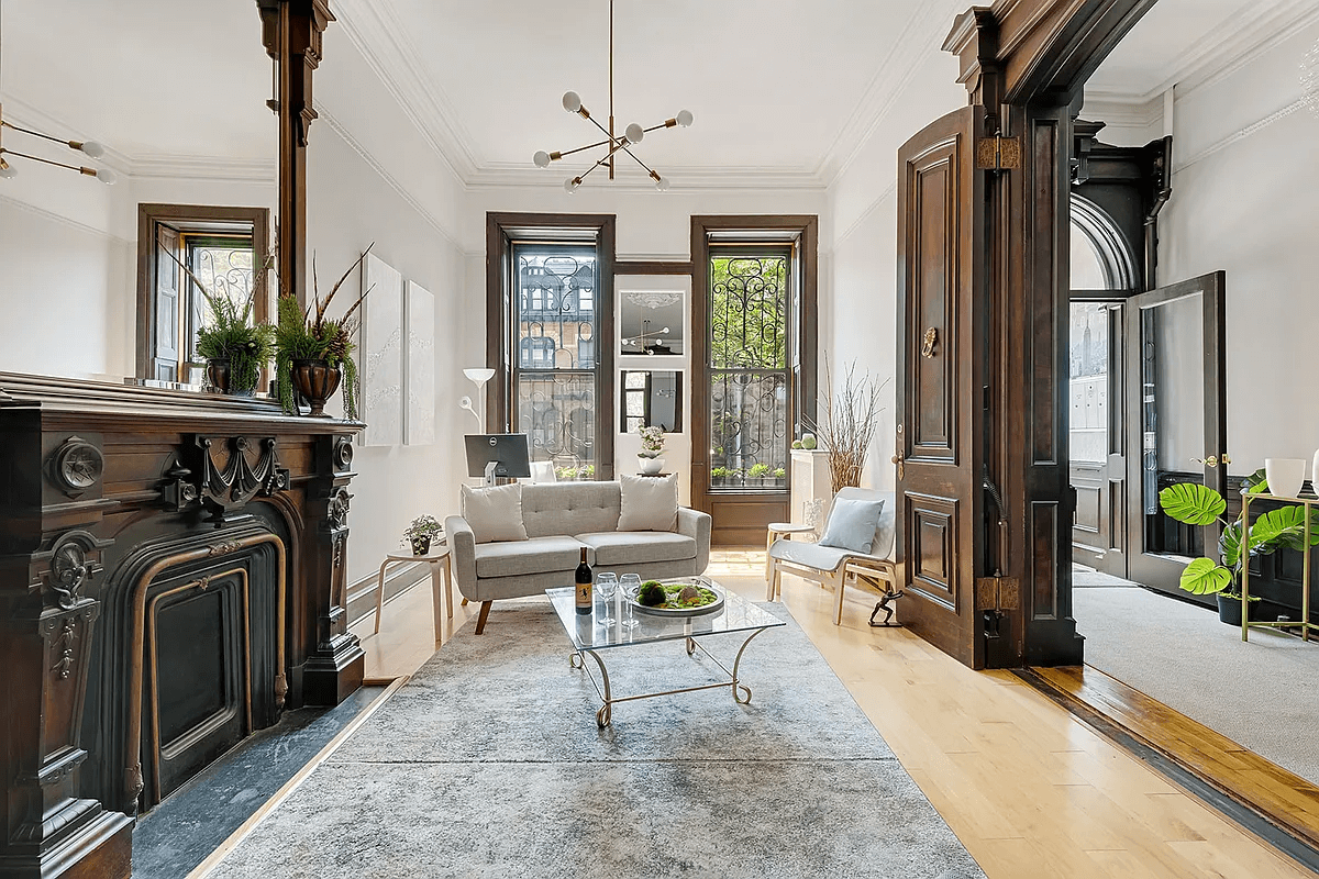 park slope brownstone parlor with mantel