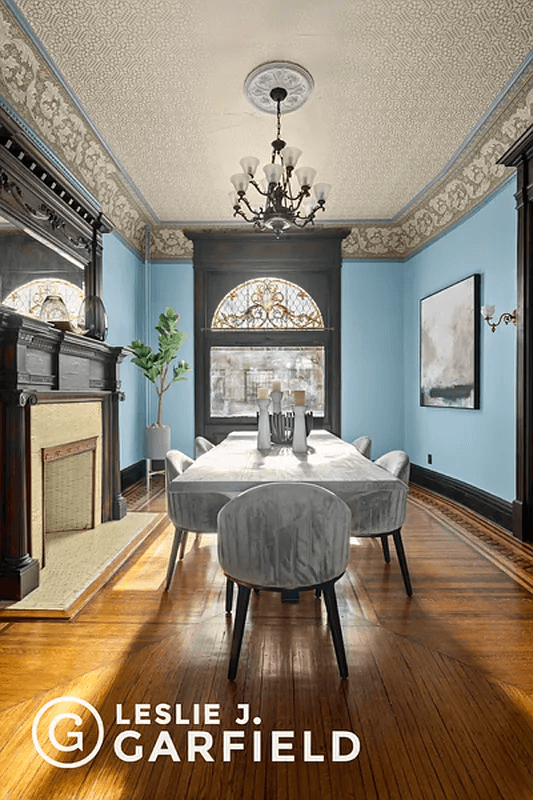 dining room with mantel