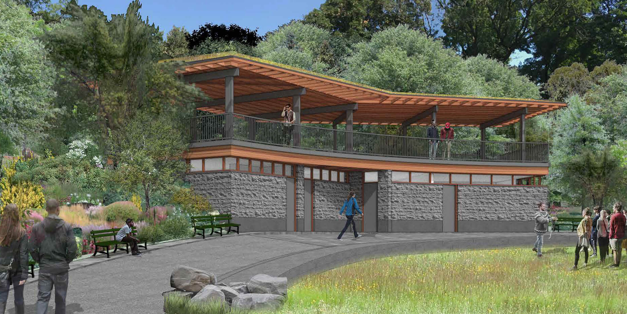rendering of the proposed pavilion as viewed from the Lower Vale