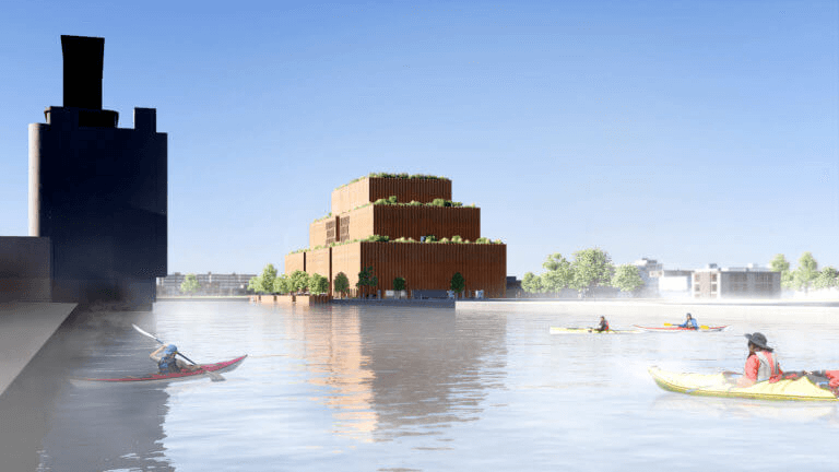 view of the building from the water