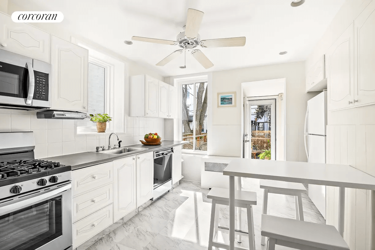 kitchen with white cabinets