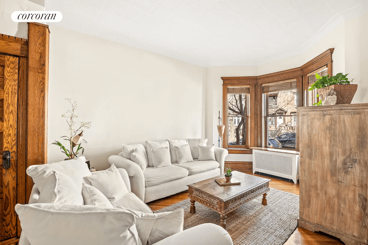 living room with bay window