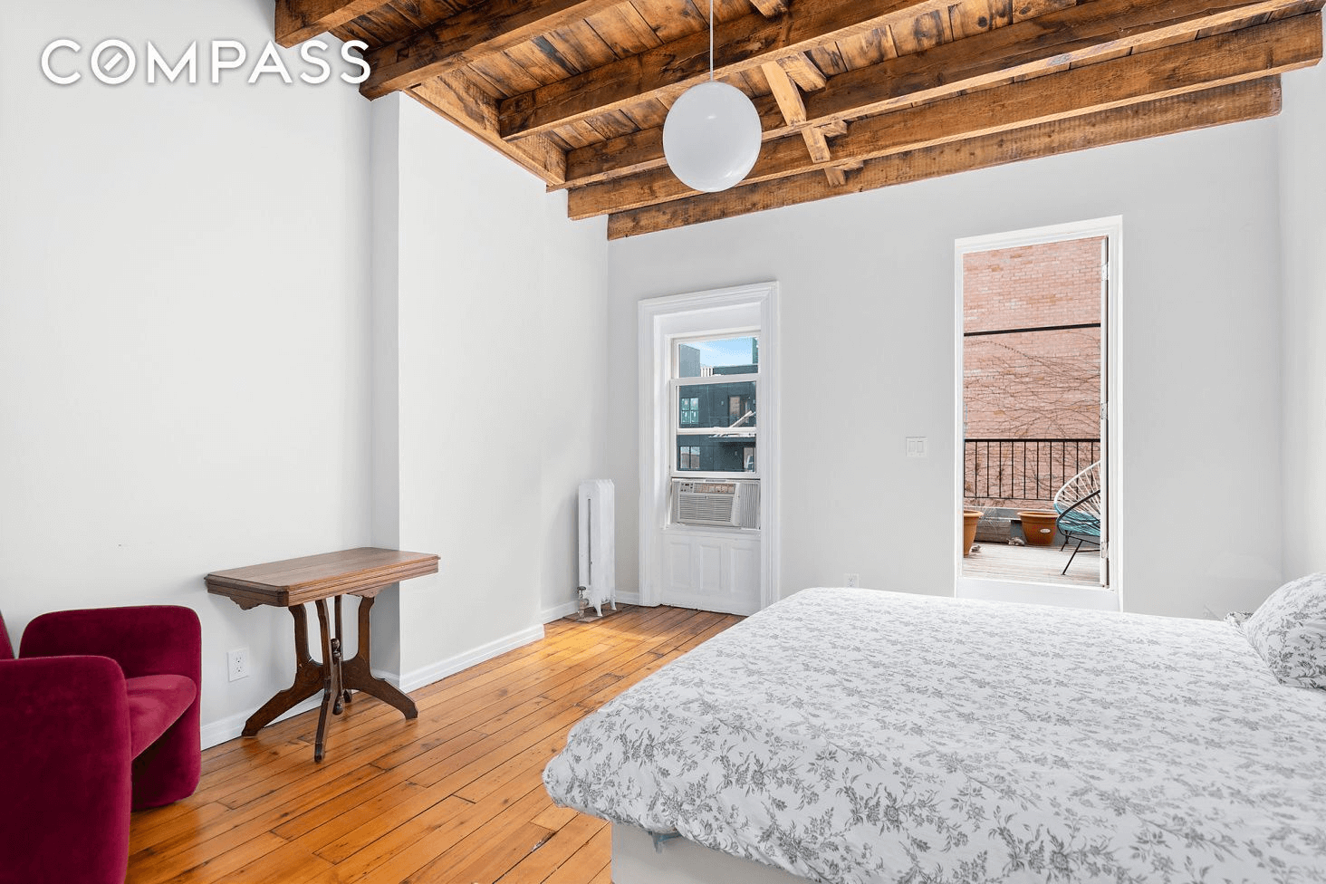 bedroom with exposed beams