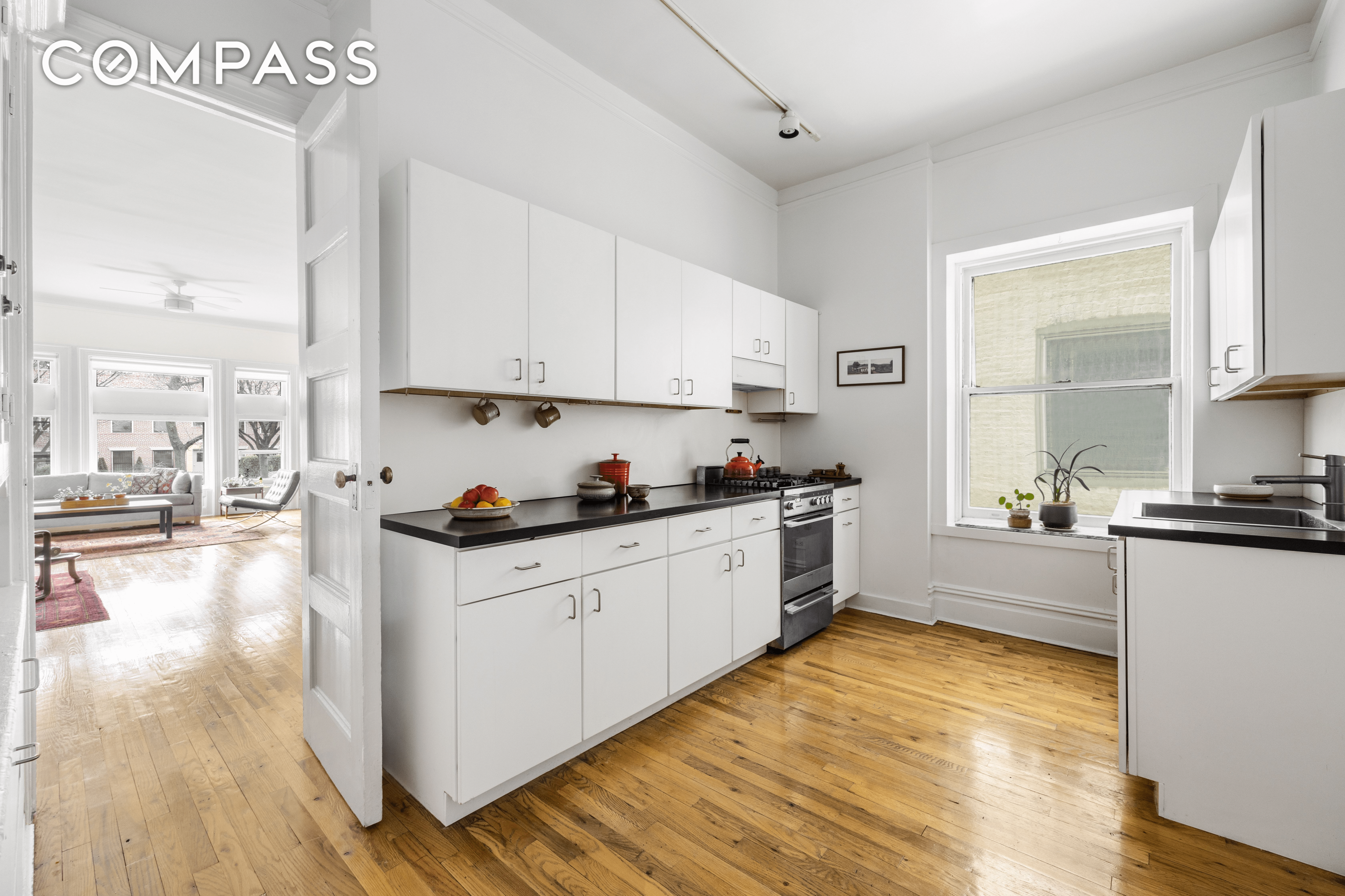 kitchen with white cabinets