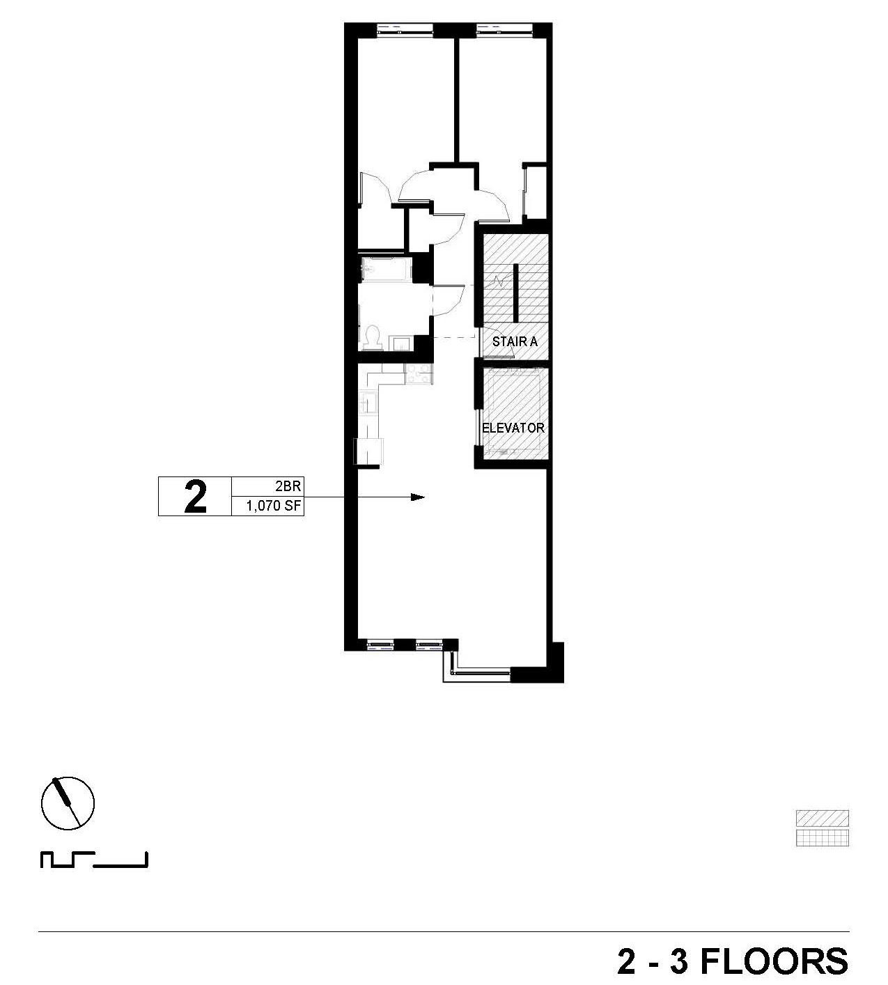 foorplan of typical floor showing two bedroom apt