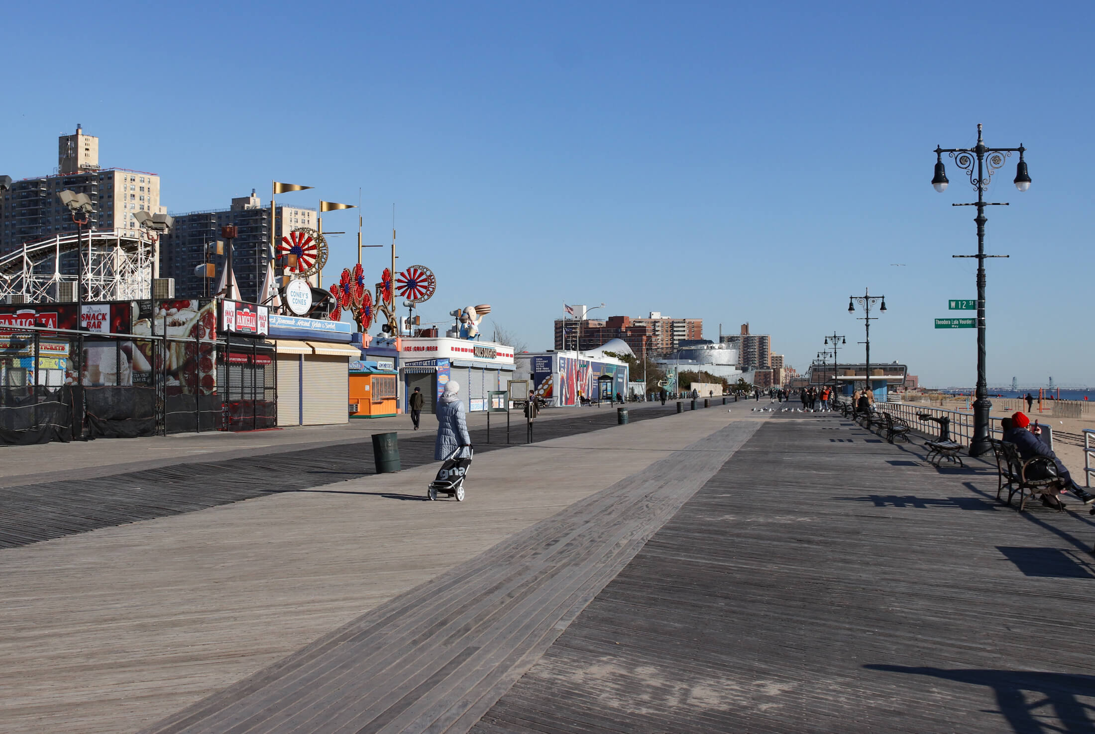 coney island boardwalk in winter