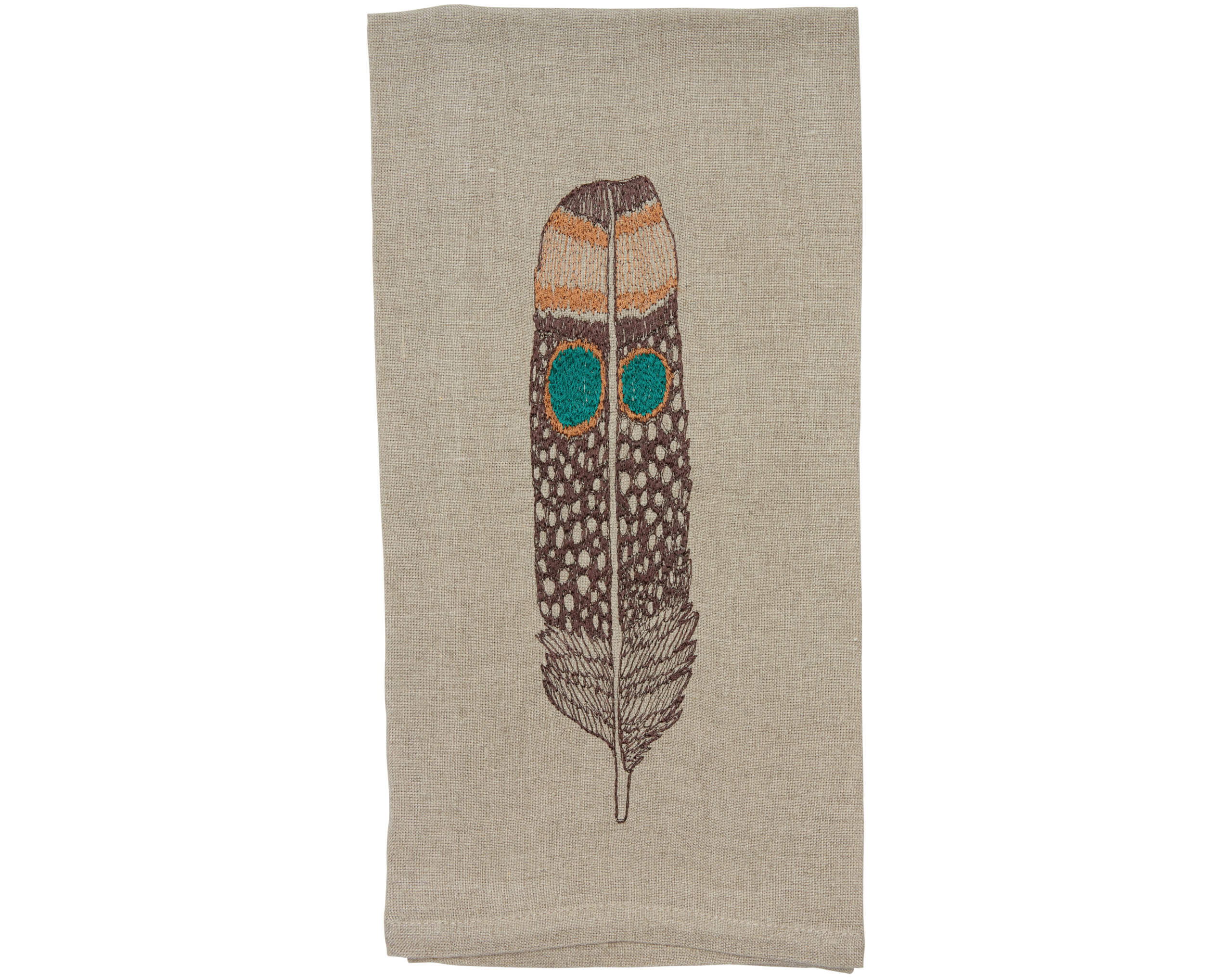 a tea towel with a feather 