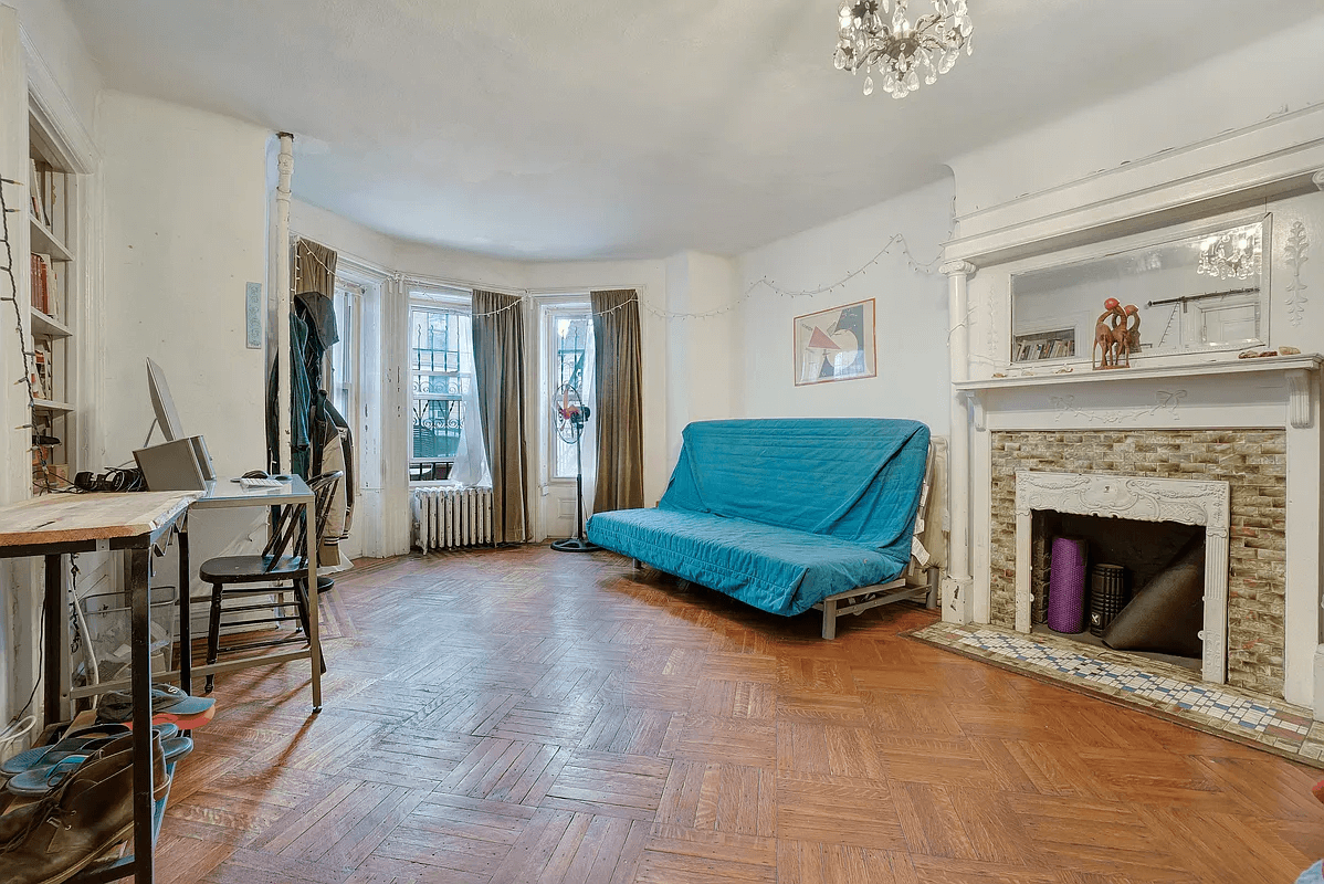 living room with painted mantel