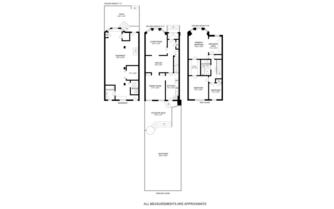 floorplan of three floors