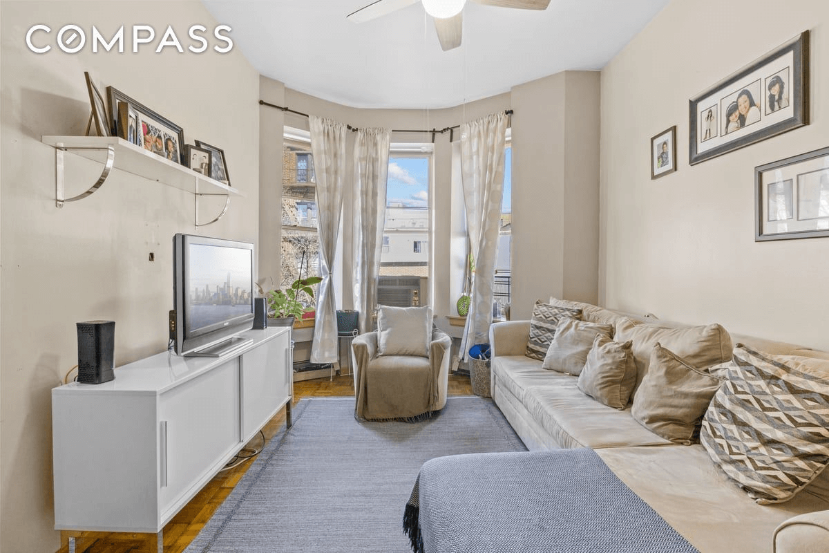 living room with bay window