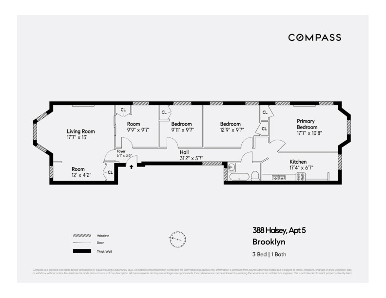 floorplan showing long hallway and kitchen at rear of unit