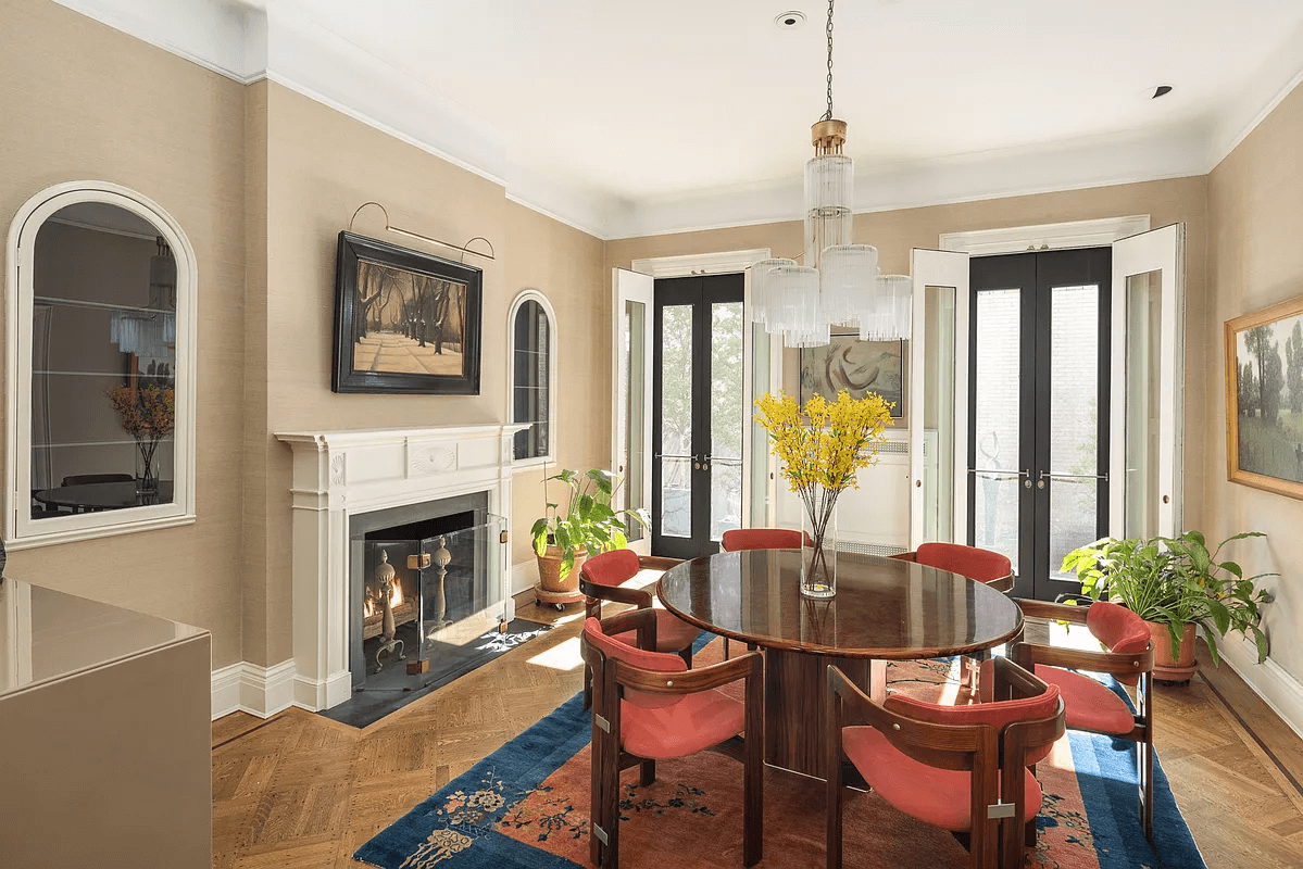 dining room with mantel