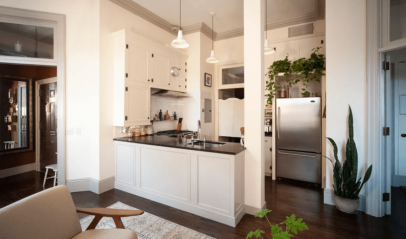 kitchen with white cabinets