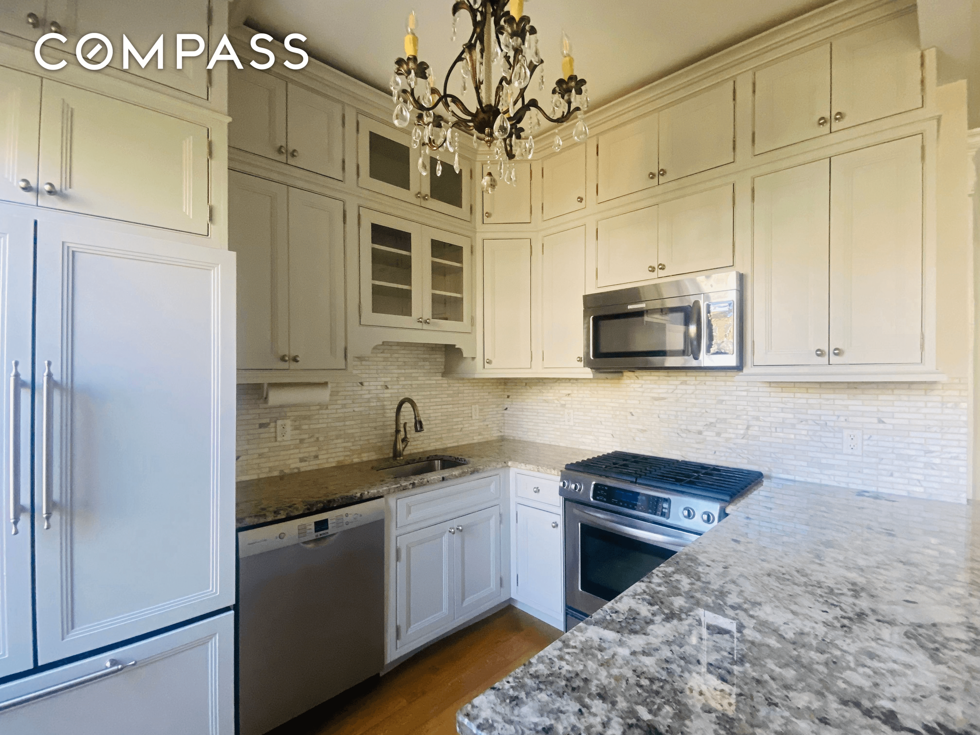 kitchen with chandelier