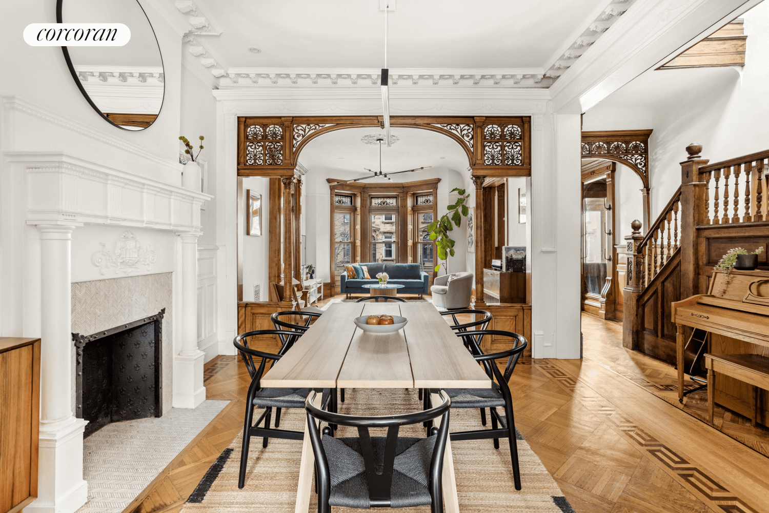 brooklyn open houses - dining room with plasterwork and mantel