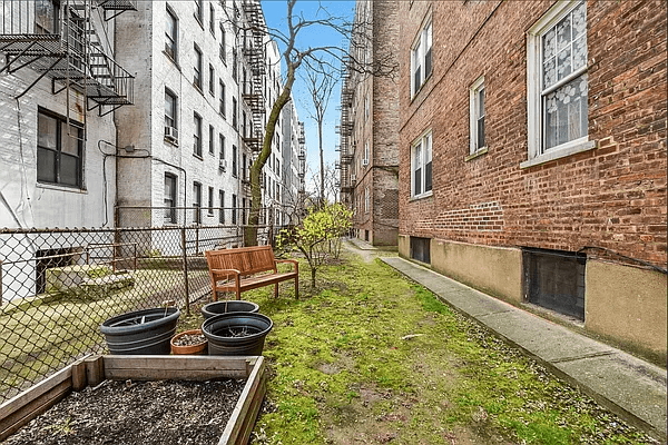 side yard with raised bed