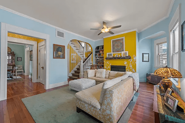 living room with arched openings