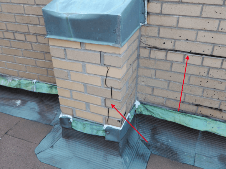 crack in the brick parapet