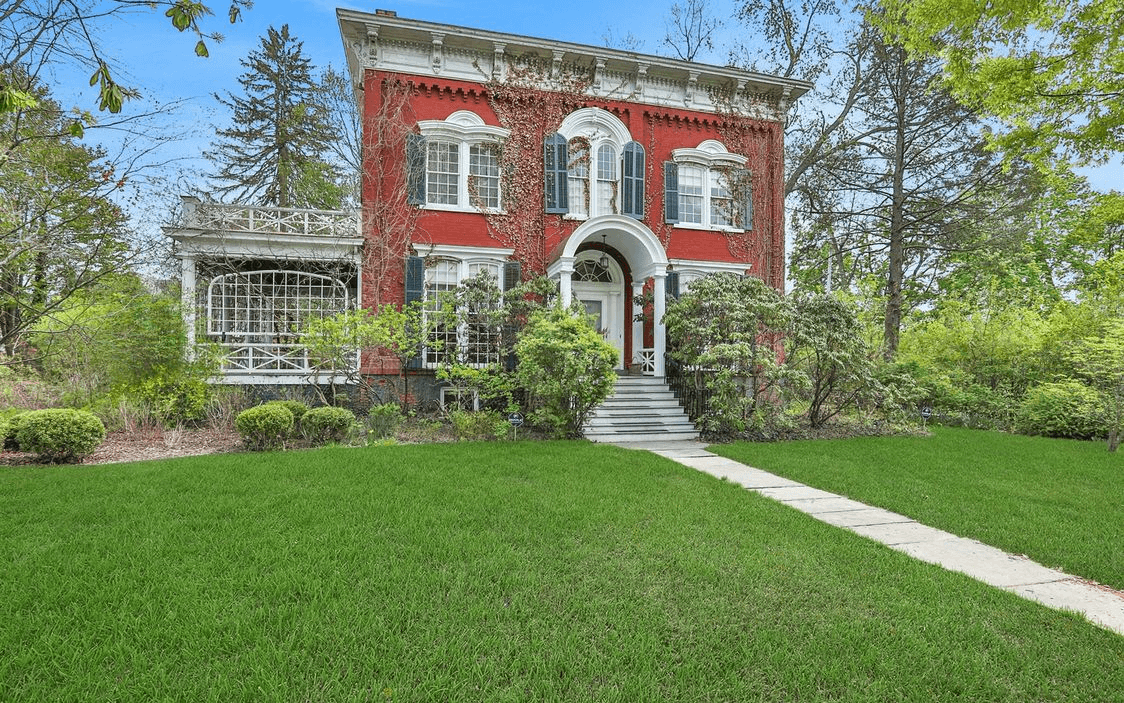 red brick front facade of the house