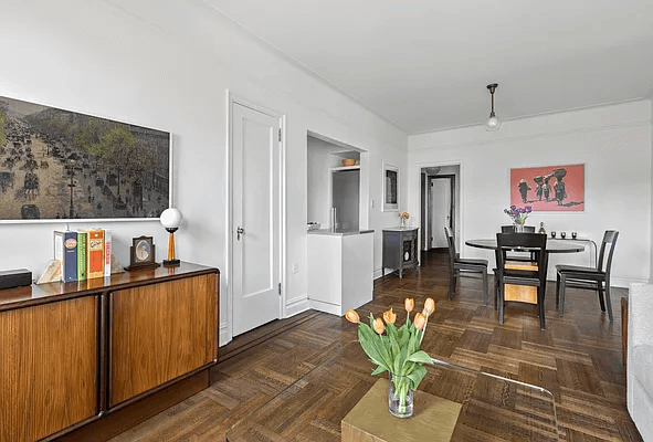 living area with view to kitchen