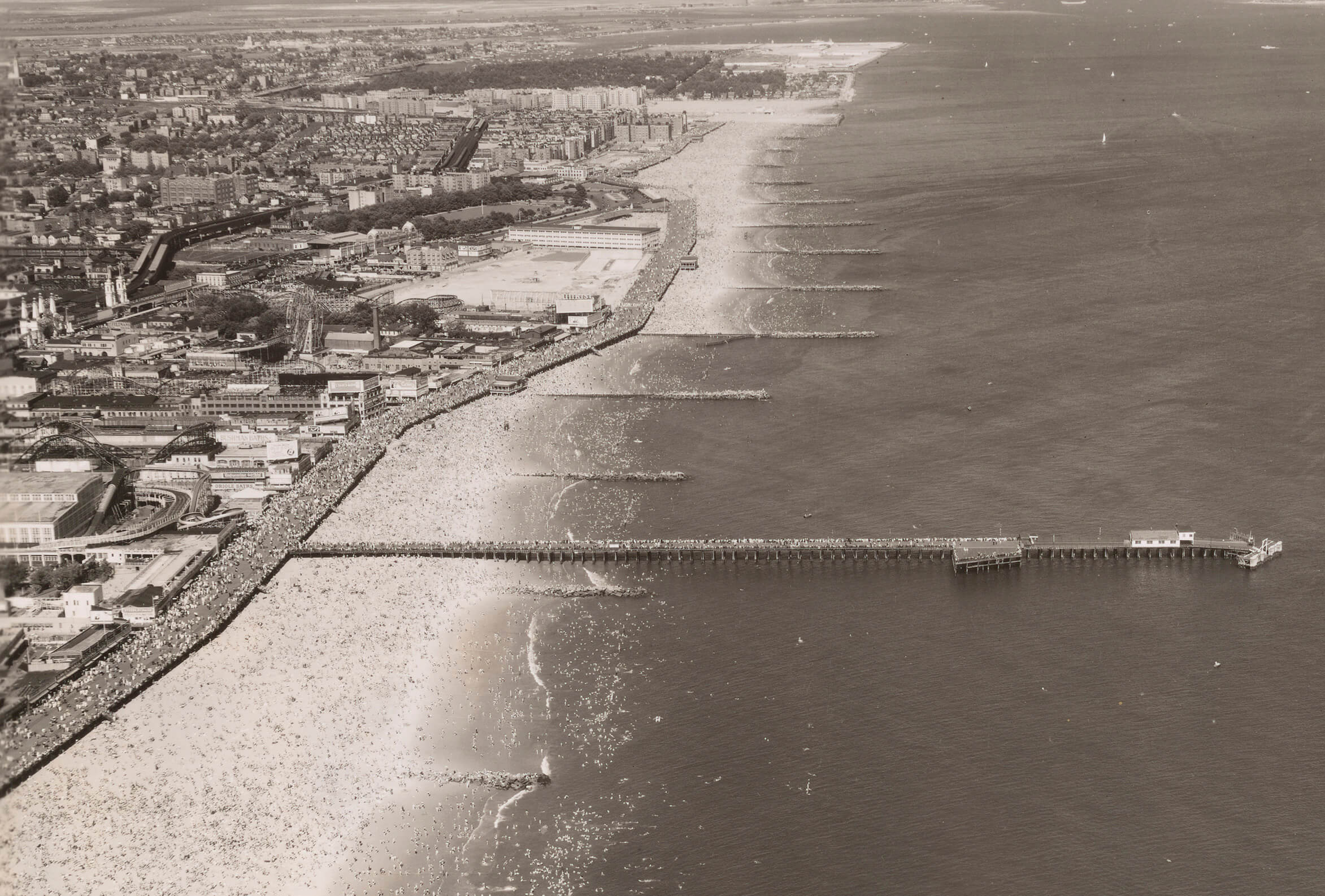 black and white photo of coney island