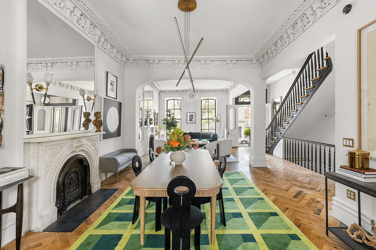 view from dining room to front parlor and staircase