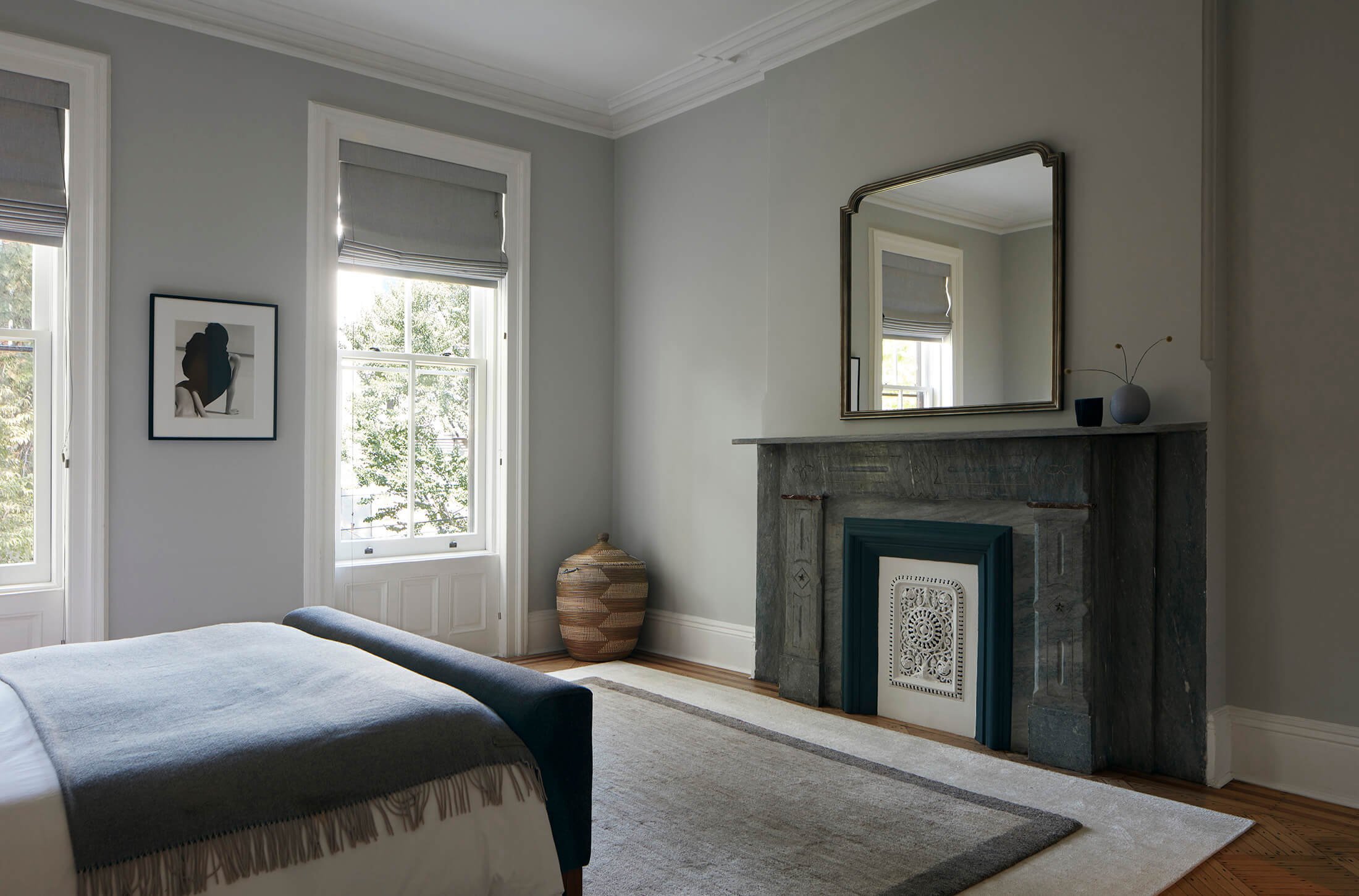 BEDROOM with a slate mantel