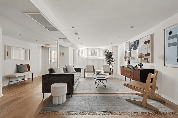 living room with recessed lighting on garden level