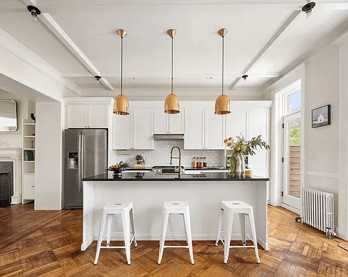 kitchen with white cabinets