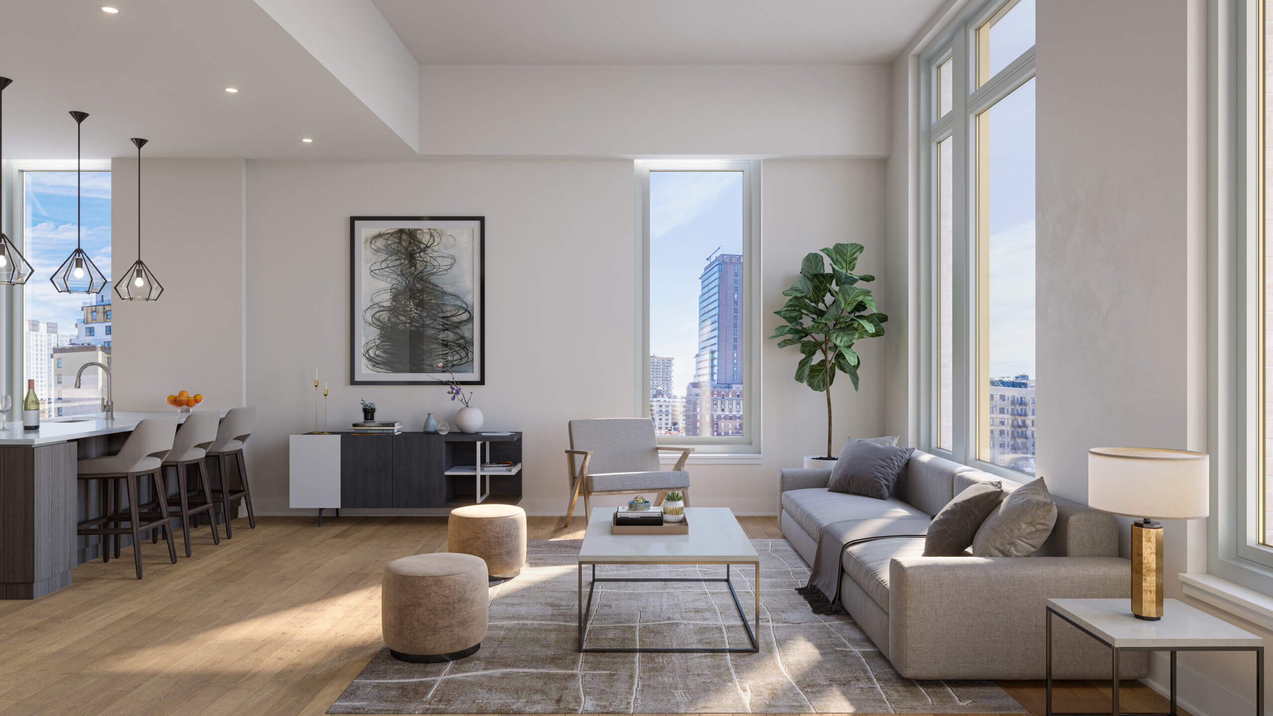 living room with skyline view