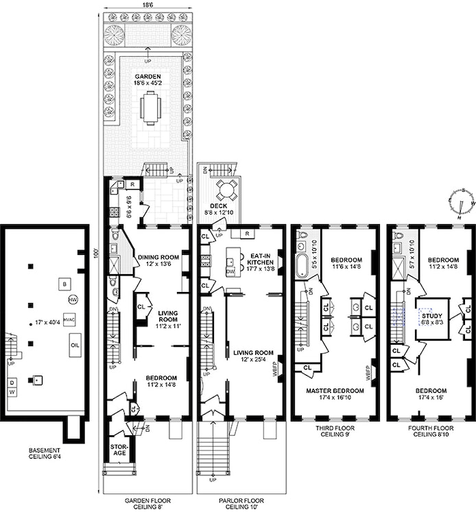 floorplan showing garden apartment and three floors of living space above