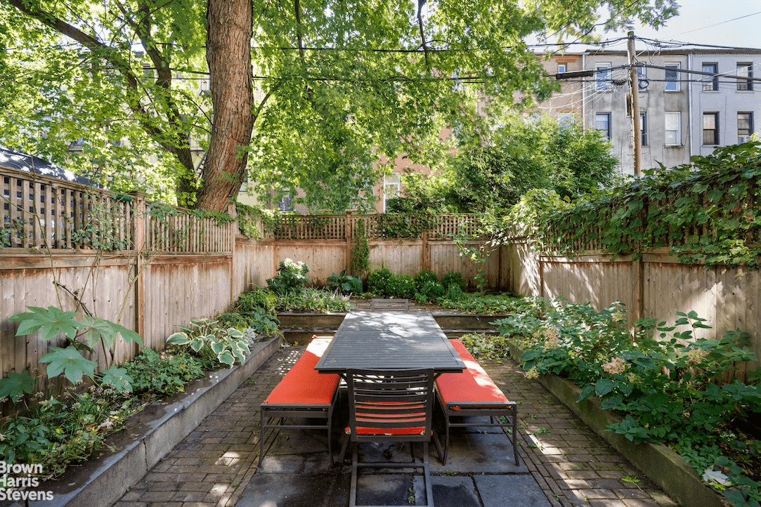 rear yard ringed with raised planting beds