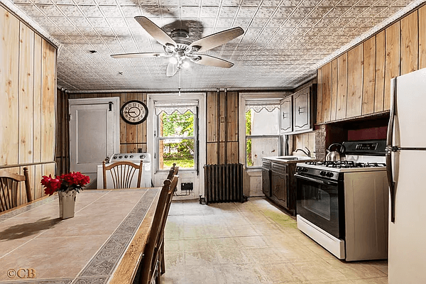 kitchen with tin ceiling
