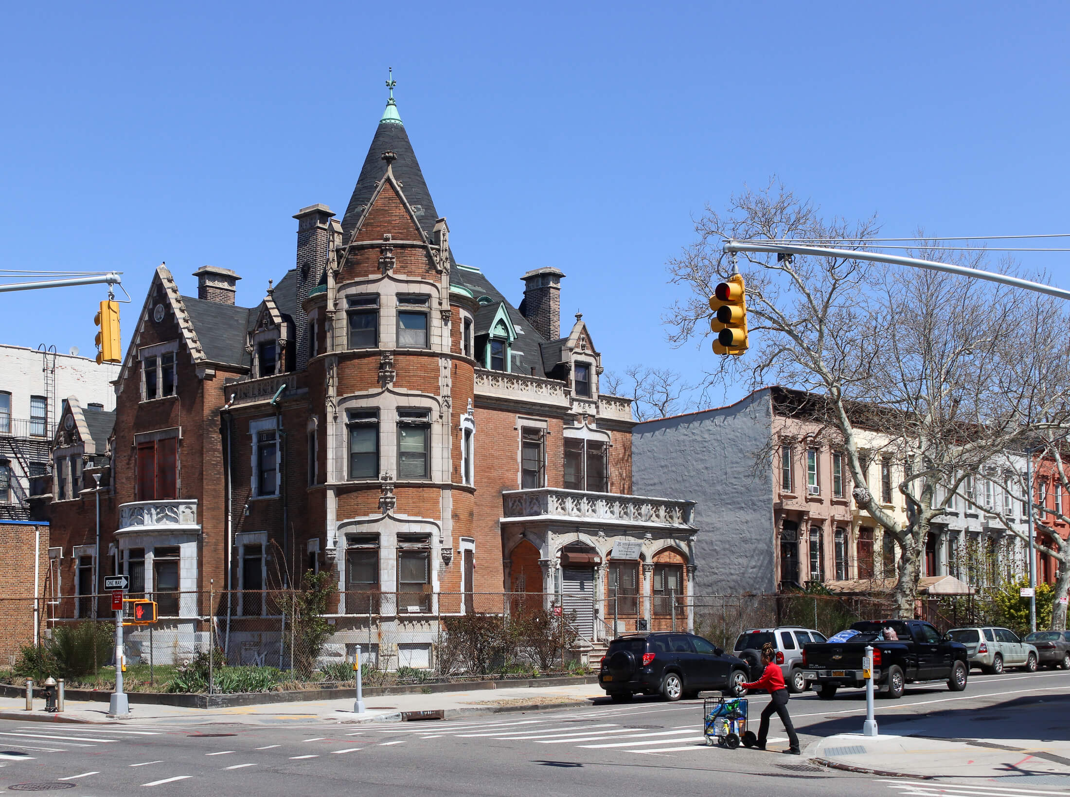 the birck and stone dangler mansion and some adjoining rowhouses