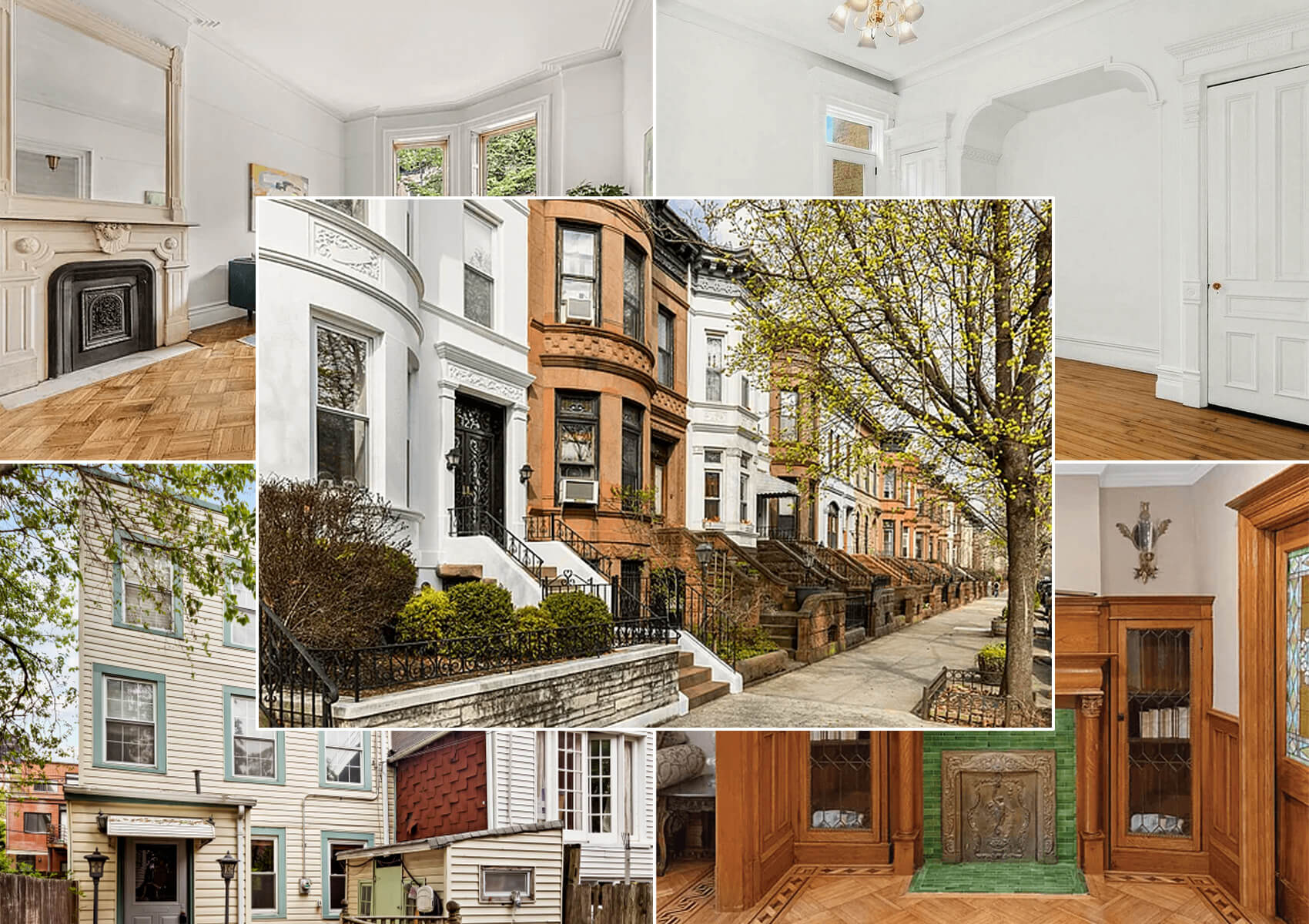 brooklyn listings - collage of brooklyn interiors and exteriors