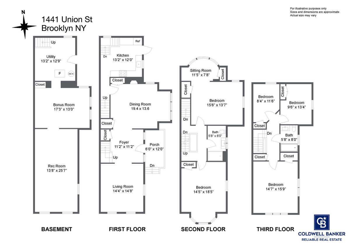 floor plan showing basement and three floors of living space