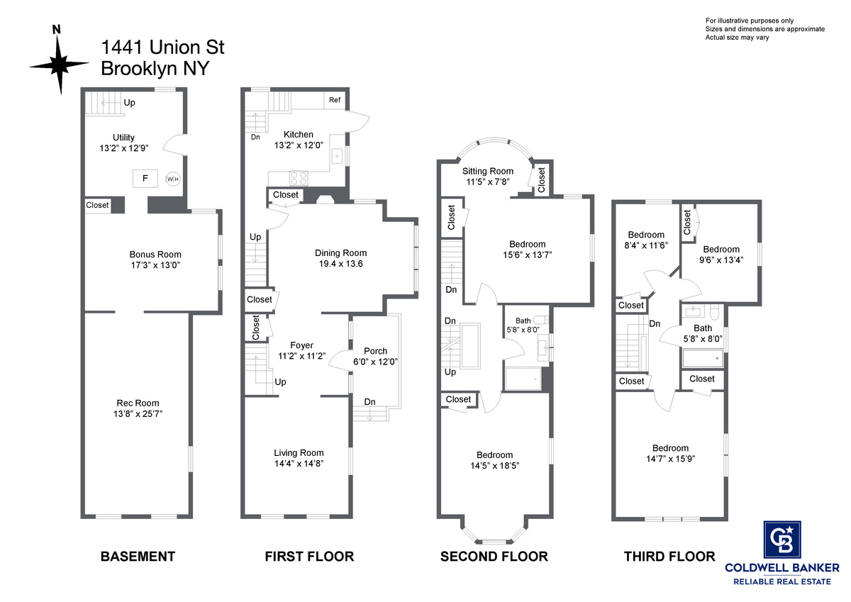 floorplan showing basement and three floors of living space