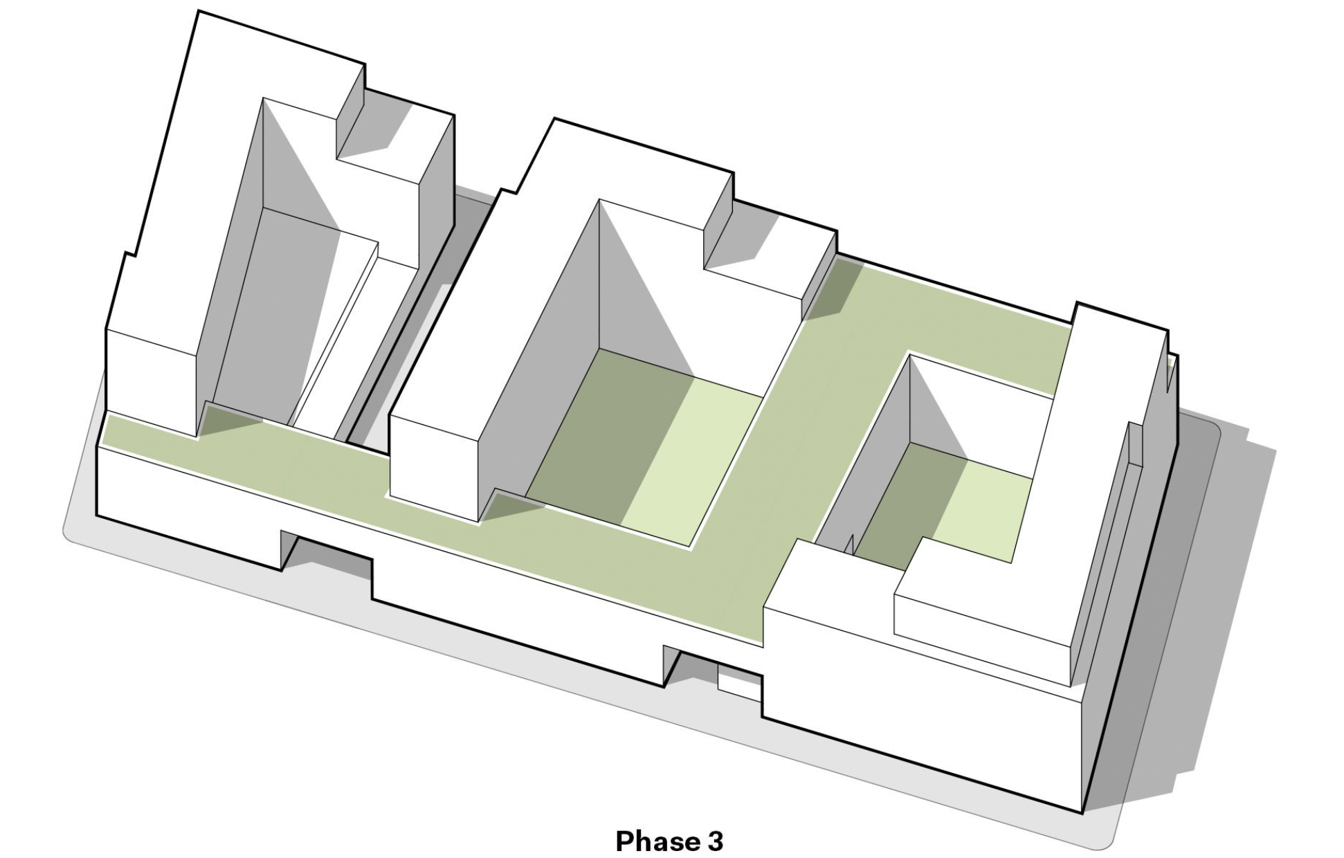 phase 3 massing showing the full complex