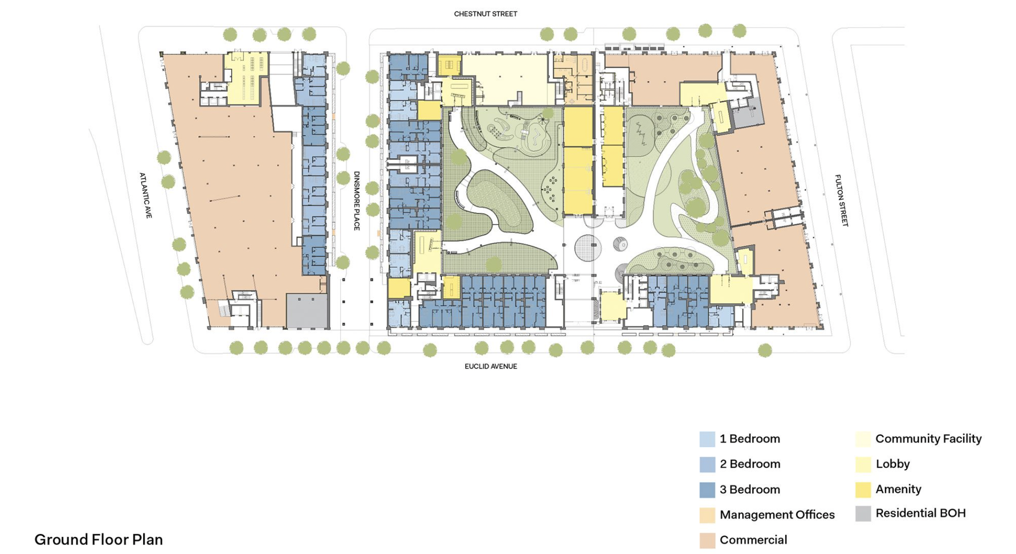 plan keyed to show the facilities and number of units in the complex