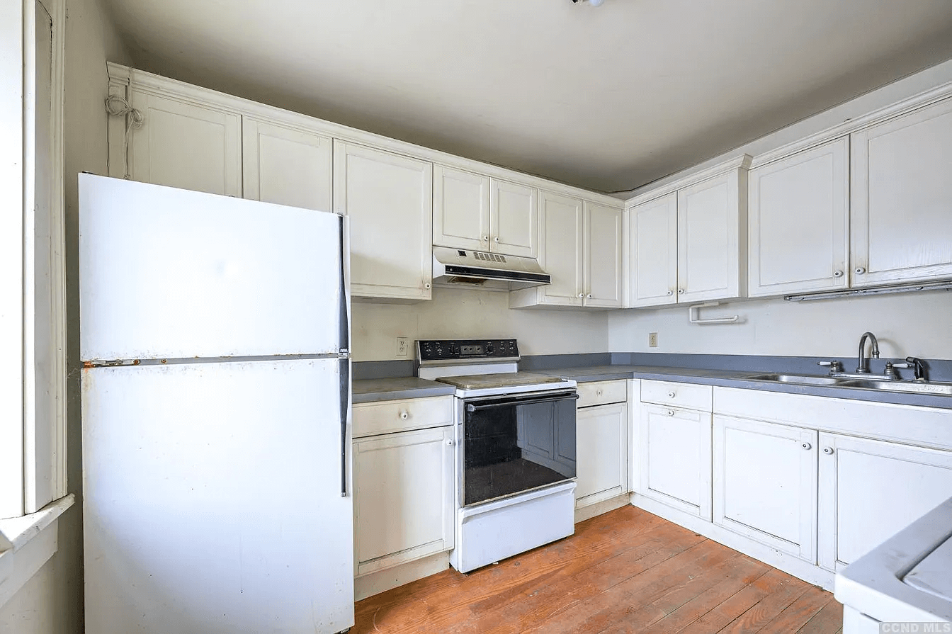 kitchen with white cabinets