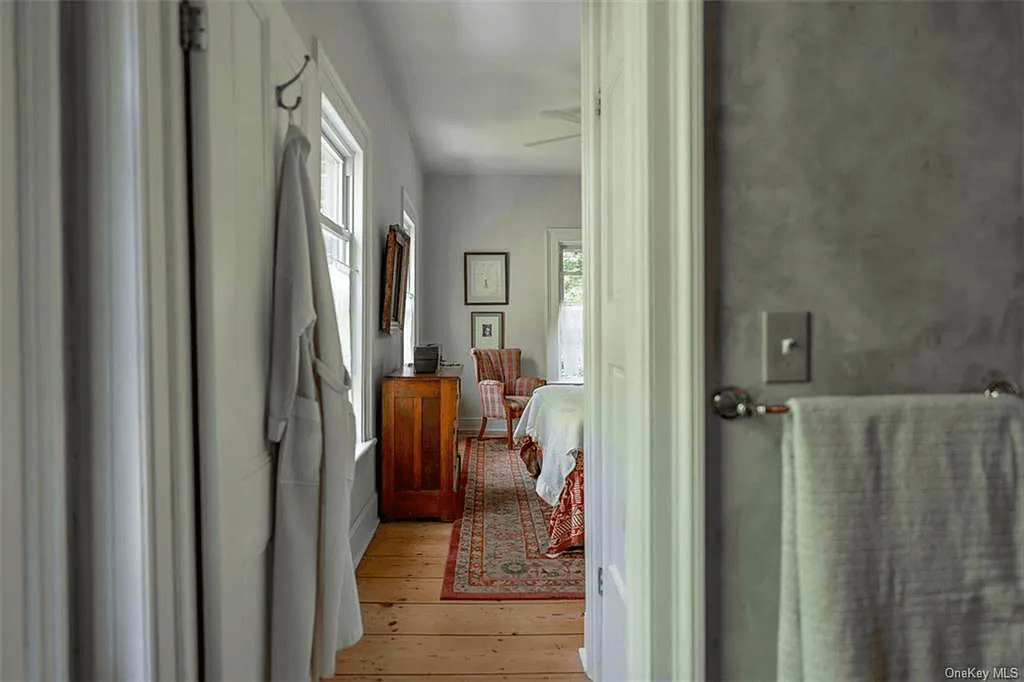 view from bathroom into the main bedroom