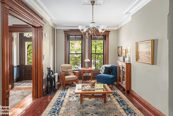 brooklyn open houses - park slope parlor with wood moldings and pocket doors