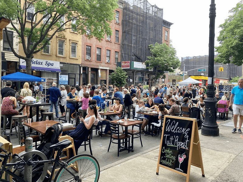 people dining outside